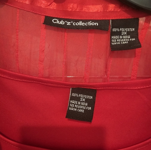 Club Z Collection Women’s 3X Red Sheer Blouse Tank Top Set 2-Piece Button Front - Picture 2 of 10
